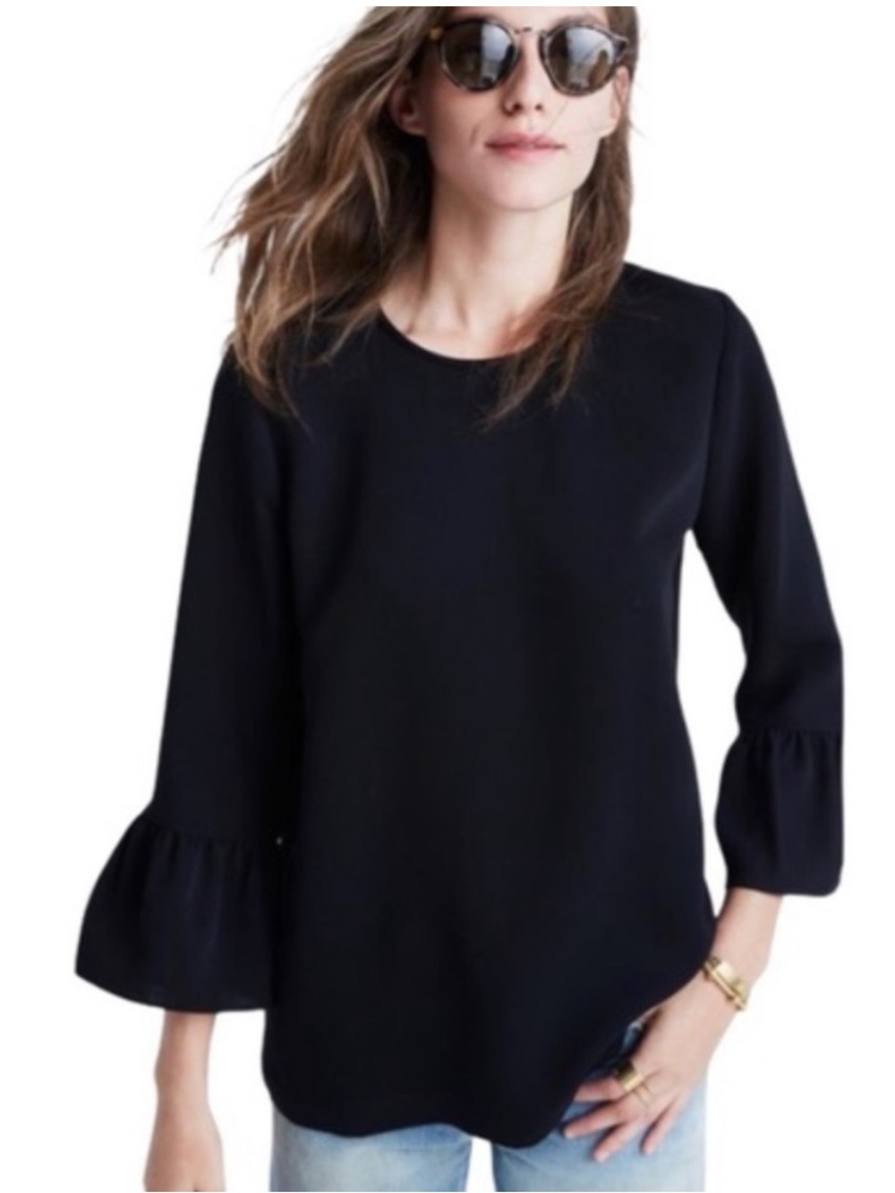 Madewell Black Ruffle-Sleeve Blouse